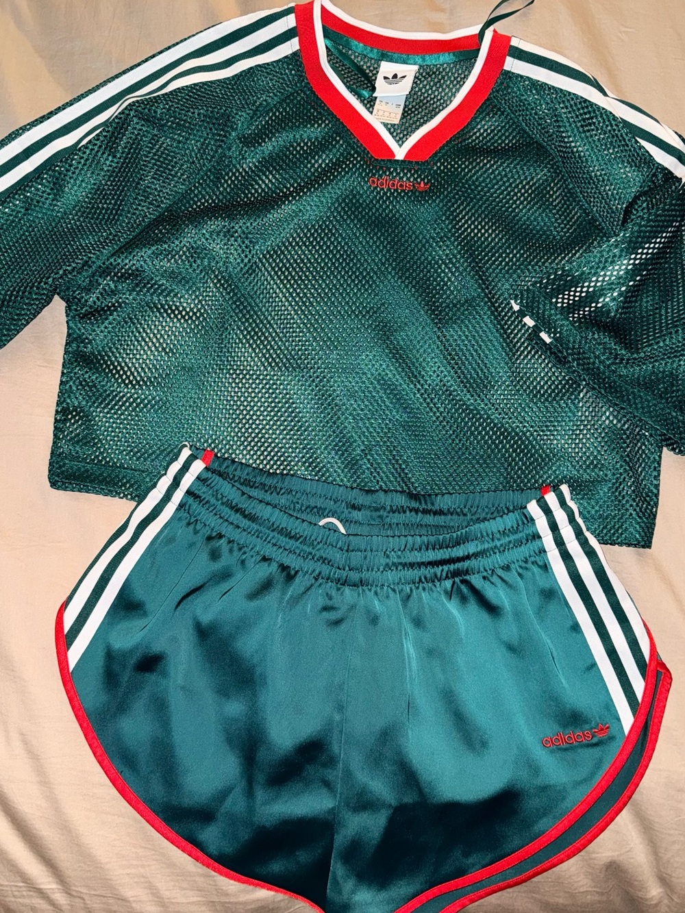 adidas Originals Green Shorts with Red Trim